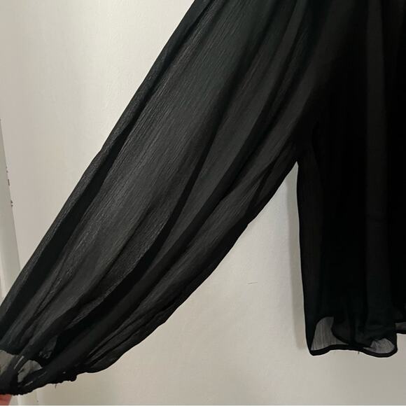Zara Black ORGANZA BIB COLLAR BLOUSE Size Large - Picture 11 of 12
